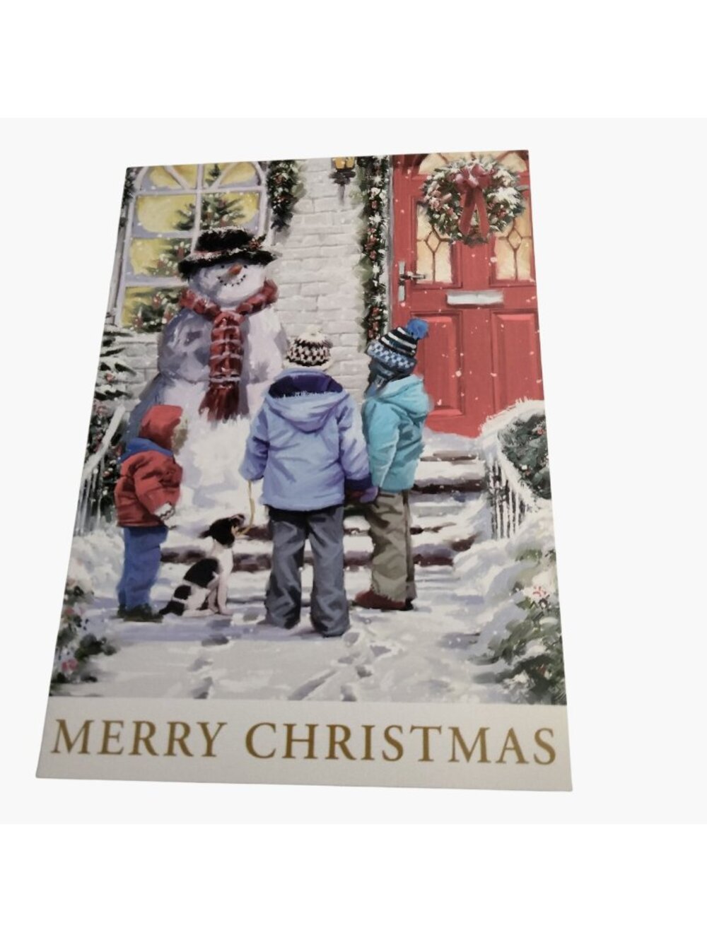 Merry Christmas Greeting Card  Richard Macneil Envelope Snowman Home Miracles